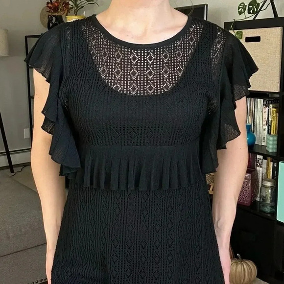 ZARA Black Crochet Knit Textured Dress Small - Picture 11 of 11